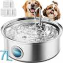 Oneisall Pet Water Fountain with 5 Set Filters, 7L/230oz Quiet Dog Water Dispenser, Stainless Steel Dog Fountain with Visual Water Level&4-Layer Filtration for Large Dogs