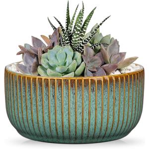 Plant Pots Indoor with Drainage Hole 6 inch Ceramic Plant Pot Grey Blue Succulent Pot Small Round Planters for Indoor Outdoor Plants Bonsai Bowl Decorative Flower Pots for Orchid Cactus Snake Plant