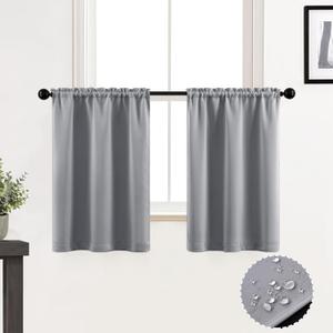 XTMYI Short Curtains for Windows,Waterproof Blackout Front Door Window Curtain for French Door Glass,Light Grey,36 Inch Length (30"W x 36"L (Pack of 2))