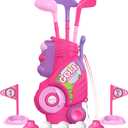 Liberry Toddler Golf Set for 1 2 3 4 5 Years Old, Upgraded Kids Golf Cart with Unique Shoulder Strap Design, Indoor and Outdoor Golf Toys for Boys Girls (Pink)