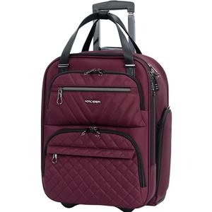 KROSER Carry On Underseat Multi-functional, 16-inch Underseater Lightweight Overnight Suitcase for Women, Burgundy