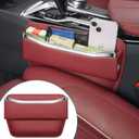 Car Seat Gap Filler - Premium Leather Car Organizer with Extra Storage - Organize and Secure Your Car Essentials - Fits Most Cars, SUV, Truck - 1 Pack - Red
