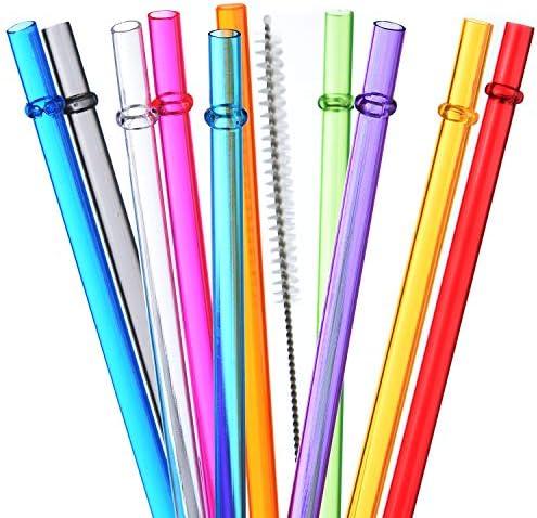 ALINK 10.5 in Long Reusable Plastic Straws with Brush, Tritan Hard Plastic Tumbler Straws, 10 Rainbow Colored Replacement Straw for 16 OZ 20 OZ 30 OZ Stanley, YETI, Starbucks Tumblers, Mason Jars