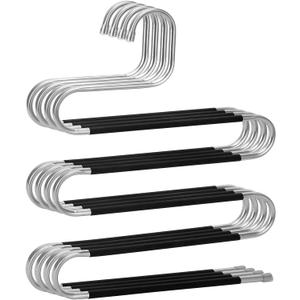 Pants Hangers Space Saving,4 Pack Stainless Steel Non-Slip Hangers for Pants,Multiple S-Shaped Closet Storage Organizer Hanger for Pants Jeans Scarf Towels Leggings