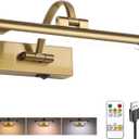 Rechargeable Picture Light with Remote Control,12 Inch Brass Finish Adjustable Wireless Art Lighting Fixture,Painting Lights with Timer,3 Color Temperature and Dimmable