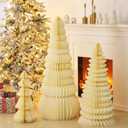 AmazingSpark 3 Pcs Large Honeycomb Christmas Tree - 4ft 3ft 2ft Paper Christmas Folding 3D Home Decoration Set with Magnetic Design for Winter Holiday Festive Party (Classic,White)
