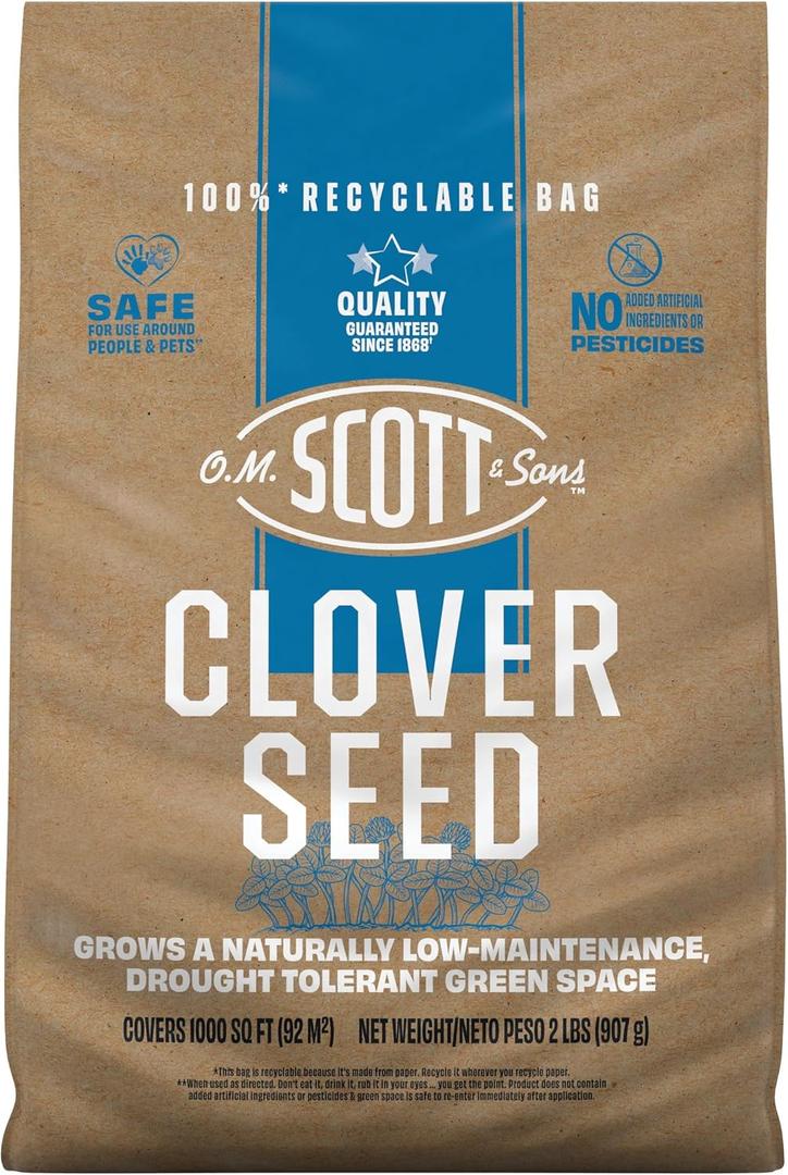 O.M. Scott and Sons Clover Seed - Lawn Seed Grows a Naturally Low Maintenance, Drought-Tolerant Lawn, 1,000 sq. ft., 2 lb.