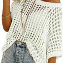 Sidefeel Women's Crochet Tops Short Sleeve Sweater 2025 Fashion Hollow Out Scoop Neck Pullover Knit Tops Cover Ups (Large, White)