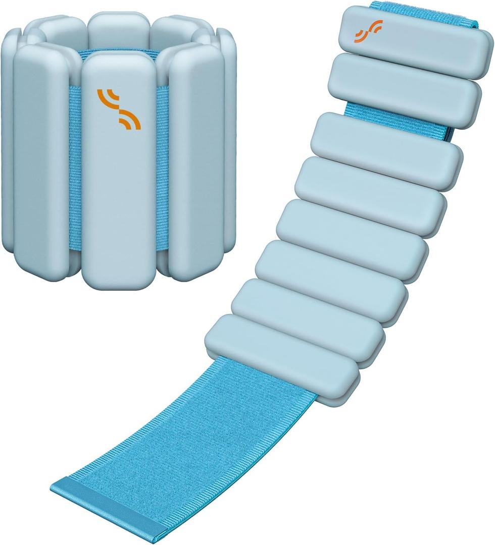 Sportneer Wrist & Ankle Weights for Women Men - 1 Pair (1 lb/2 lb Each) | Adjustable Weighted Bracelet Silicone Bangles for Yoga, Dance, Pilates, Cardio, Aerobics, Gym, Pool Exercises and Jogging (1 LB x 2, Blue Aura)