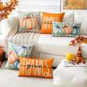 Artscope Fall Decorative Throw Pillow Covers 18x18 Inch Set of 4, Hello Pumpkin Give Thanks Buffalo Plaid Outdoor Farmhouse Pillow Cases for Home Sofa Couch-Orange