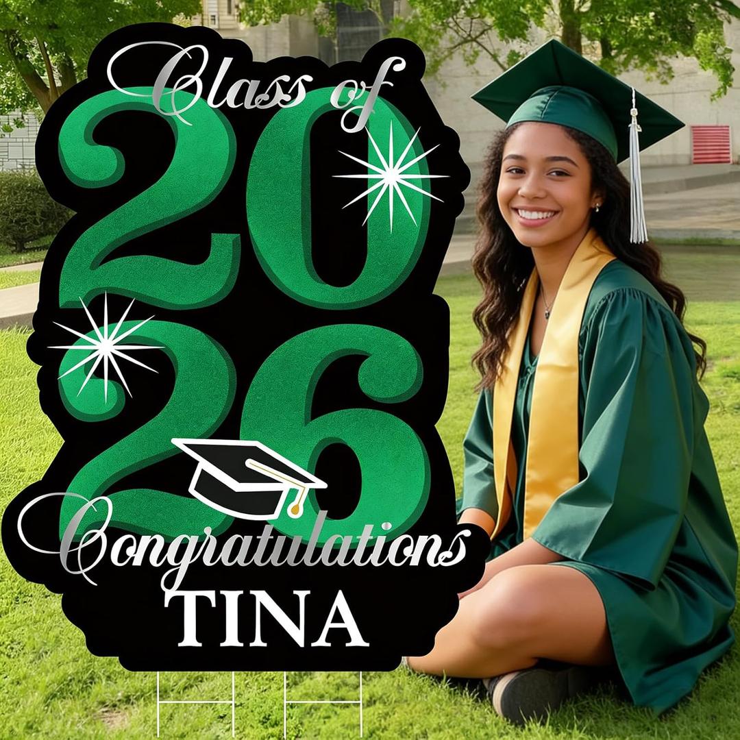 2026 Graduation Yard Sign Decoration,40 Inch Glitter Congrats Graduation Lawn Yard Signs with Stakes for Outdoor Waterproof Personalized Congrats Graduation Party Decoration Class of 2026Green
