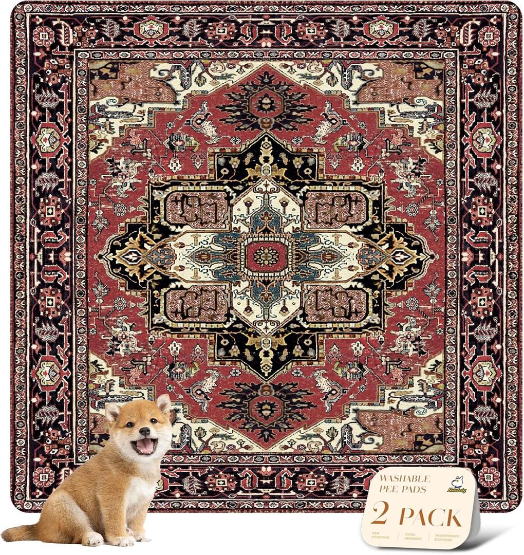 nunubaby Washable Pee Pads for Dogs, Stylish, Non-Slip and Leak-Proof Pee Pads. Reusable Potty Pads for Dogs for Crates and Floors.(Red/Rect, 54" x54" ) (54x54 Inch (Pack of 2))