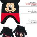 Disney Boys Mickey Mouse Winter Hat and 2 Pair Mitten or Gloves Set (Age 2-7) (Mickey Ears Mitten Red/Black)