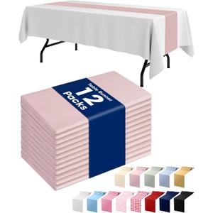 Pureegg Plastic Table Runners Disposable 12 Pack, 14 x 108 Inch Table Runner, Wedding Party, Decorative Table Runner, Rectangle, Light, Pastel Plastic Cover, Leakproof & Sturdy, Dusty Pink