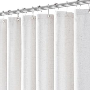 White Linen Shower Curtain for Bathroom Cream Boho Farmhouse Shower Curtains Natural Aesthetic Bath Decor Weighted Cloth Fabric Linen Textured Bath Curtain Liner with Hooks Set, White Linen, 72 Inch