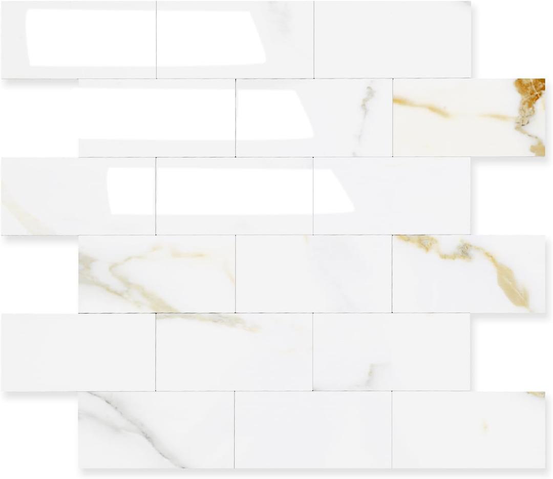 2026 New Upgrade Peel and Stick Backsplash Tile, Peel and Stick 11.34" X 11.57" Wall Tile for Kitchen, Bathroom, Fireplace, Laundry (Polished Marble, 20 Packs)