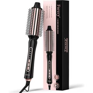 Farery Thermal Brush 5 Adjustable Temps, 1.5 Inch Hot Curling Brush for Big Bouncy Curls, Non-Blowing Heated Round Brush, Ceramic Curling Wand for Medium & Long Hair, Dual Voltage for Travel