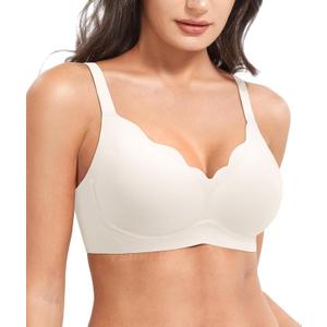 YEOREO Ease Womens Wireless Bras Push Up Full Coverage Bra No Underwire Seamless Comfortable Scalloped Supportive Bralette (White, XL)