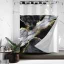 No Hook Shower Curtain with Snap in Liner Black Gold Marble Liner Set Modern Contemporary Crack Ink Texture Double Layers Waterproof See-Through Top Window Bathroom Decorative 71x74inch