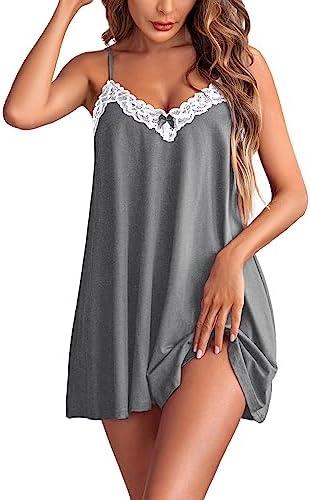 Ekouaer Women Lace Nightgown Sexy Spaghetti Strap Cami Sleeveless Chemise Sleepwear Sleep Dress, Large