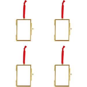 4PCS Glass Picture Frame Ornament, 2x3 Inch Brass Hanging Photo Frame Mini Vintage Double Glass Frame for Christmas Tree Home Wall(Gold)