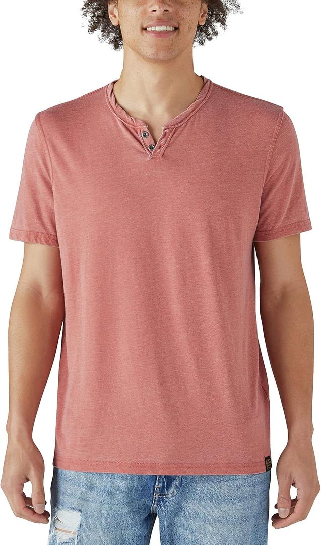 Lucky Brand Men's Venice Burnout Notch Neck Tee Shirt, Cowhide, Large