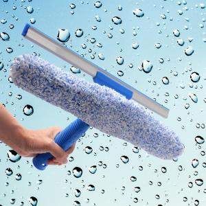 Window Glass Scrubber Sweeper Floor Squeegee Glass Wiper, 2 in 1 Washable Scraping Cleaner with Detachable Microfiber