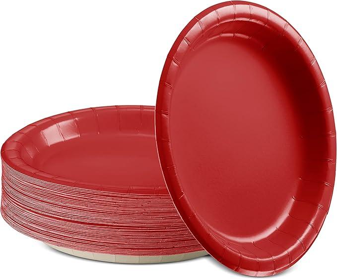 Paper Dinner Plates Red, 8 1/2 Inches Paper Plates Disposable, Strong and Sturdy Disposable Plates for Party, Dinner, Holiday, Picnic, or Travel Party Plates, Pack of 20
