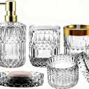 5Pcs White Bathroom Accessories Set, Glass Bathroom Accessories, Vintage Bathroom Countertop Decoration Includes Soap Dispenser, Toothbrush Holder, Qtip Holder,Soap Dish and Rinsing Cup