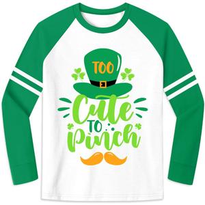 Unisex Kids St. Patricks Day Raglan Long Sleeve Shamrock Shirt Lucky Irish Patchwork Clover Top 2-10 Years (XS)