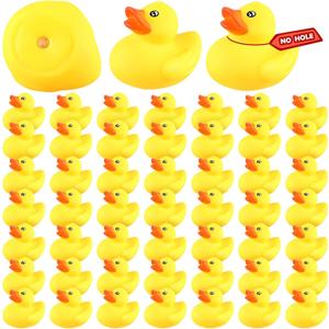 Lenwen 50 Pcs Waterproof No Hole Rubber Ducks Bath Toy with Sealed Plug Without Hole Bathtub Floating Bath Toy for Birthday Party Decoration Gift Swimming Pool (2.2 Inch)
