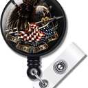 American Flag & Eagle Badge Reel Holder with Alligator Clip, Medical MD RN Nurse Badge ID, Badge Holders, Black