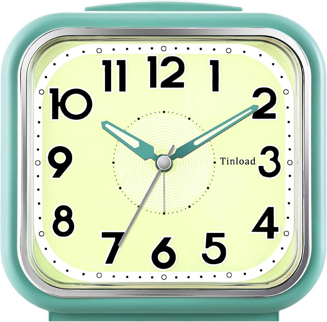 5.5" Large Analog Alarm Clock Silent Non Ticking, Glow in Dark dial, Gentle Wake, Beep Sounds, Increasing Volume, Battery Operated Snooze and Manual Light, Easy Set (Best for Elder) (Retro Green)