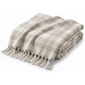 Americanflat 50x60 Throw Blanket - Soft and Breathable Cotton Throw Blanket for Couch, Bed, Chair - Decorative Blankets Perfect for Home, Office, or Outdoor Use - Cream and Beige Plaid Design