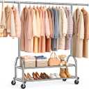 EAGMAK Heavy Duty Clothes Rack for Hanging Clothes Load 556 LBS, Height Adjustable Rolling Clothing Racks, Portable Metal Coat Rack Garment Wardrobe with Wheels and Shelves for Bedroom Laundry, Silver