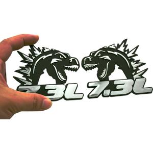 2Pcs Godzilla Badges Raging 7.3 Emblem 3D Decal Side Angry Agressive Sticker Nameplate Fit for Universal Car Body Motorcycle SUV Door Window Decoration (Chrome)