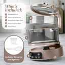 COOK WITH COLOR 3L Glass Mini Low Carb Rice Cooker Holds 2 Cups Raw/Makes 6 Cups Cooked with Auto Lift Filter Basket, Hotpot & Steamer for Rice, Grains, Digital Panel with Keep Warm, Goat/Mink