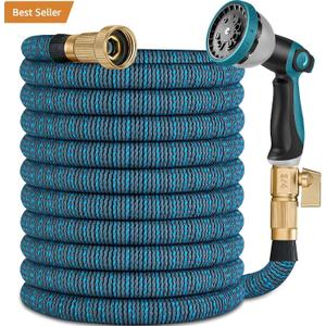 100FT Garden Hose -2026 Newly Upgraded Expandable Garden Hoses with 10 Function Spray Nozzle, Extra Strength Fabric, Pure Brass 3/4'' Fittings, Leak-Proof, Lightweight, Kink-Free Hose(Gray Blue)