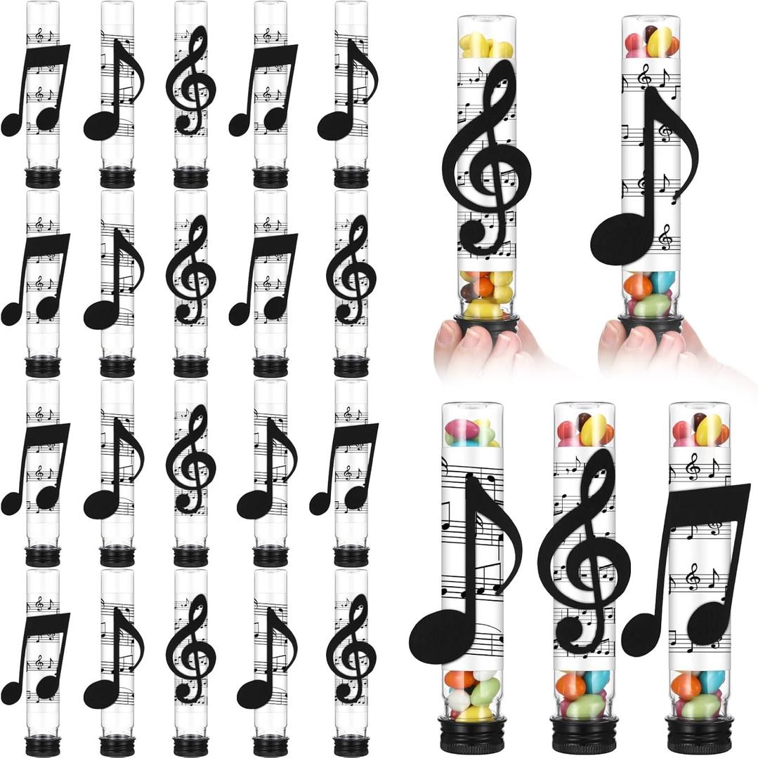 Threehoney 24 Set Music Candy Tubes Set Includes Plastic Candy Tubes Jars Sheet Musical Stickers Musical Note Felt Stickers for Music Party Favors Container Gift Prizes