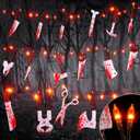 BlcTec Scary Halloween Decorations, 12 FT Halloween String Lights with 16 Fake Bloody Knives & 50 LED Orange Big Bulbs, 8 Modes Battery Operated Bloody Party Supplies for House Dcor