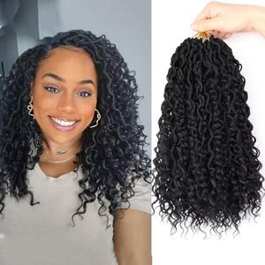 7 Packs Goddess Locs Crochet Hair for Black Women, Faux Locs with Curly Ends, Boho Style Locs, River Locs, Pre-Looped Crochet Hair with Curly Ends (14 Inch, 1B)
