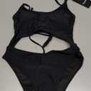 Meyeeka Womens Scoop Neck Cut Out Front Lace Up Back High Cut Monokini One Piece Swimsuit (Small, Black)