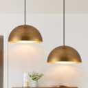 Ludil 16" Dome Gold Pendant Light, Farmhouse Pendant Lights for Kitchen Island, Modern Adjustable Hanging Lamp for Dining Room Living Room Hallway Cafe Bar 2 Pack