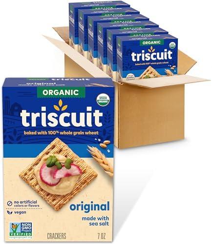 Triscuit Organic Original Whole Grain Wheat Crackers, Organic Crackers, Vegan Snacks, Bulk Lunch Snacks, 6 - 7 oz Boxes