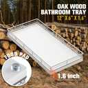 Bathroom Vanity Tray for Countertop, 12" x 6" Oak Wood Toilet Tank Tray with Metal Guardrail, Bathroom Organizer for Soap, Perfume & Skincare, Non-Slip Decorative Tray for Dresser, Sliver & White