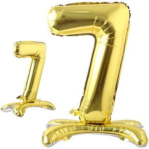 Self Standing 32 Inch Number Balloons Foil Ballon Gold Digit ball Wedding Birthday Party Decoration Baby Shower Supplies (32 inch Stand Gold 7)