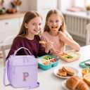 Initial Insulated Lunch Bag for Girls Kids, Back to School Gift, Reusable Leak-proof Lunch Box with Adjustable Strap for School Daycare Travel Picnic (Purple,P)