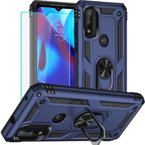 for Moto G Pure Phone Case, Moto G Power 2022 Case with HD Screen Protector, Military Grade Protective Cases with Ring for Moto G Pure (Blue)