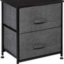 Night Stand Furniture Unit with 2 Drawers,End Table Storage Tower,Sturdy Steel Frame, Wood Top, Easy Pull Fabric Bins Organizer Unit for Bedroom, Hallway, Entryway, Closets (Grey)