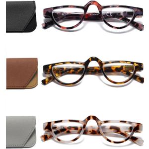 Hubeye 3 Pairs Plastic Retro Half Moon Frame Reading Glasses Lightweight Spring Hinge Women and Men Reader Broken flower/leopard print/white tortoiseshell +2.5